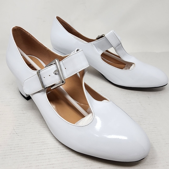 New White Mary Janes Chunky Low Block Heel Trendy Shoes Women's Size 8.5 - Picture 7 of 9